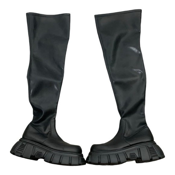 Jeffrey Campbell Bottines Stomped Ok Over The Knee Boots Black Size 40 - Picture 1 of 11